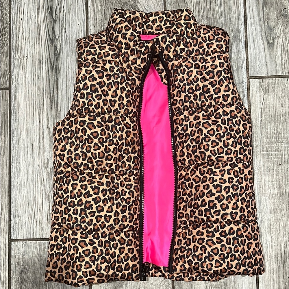 Energie Leopard Print Vest with Bright Pink Interior